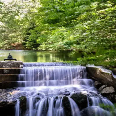 Cascade et étang, gros plan