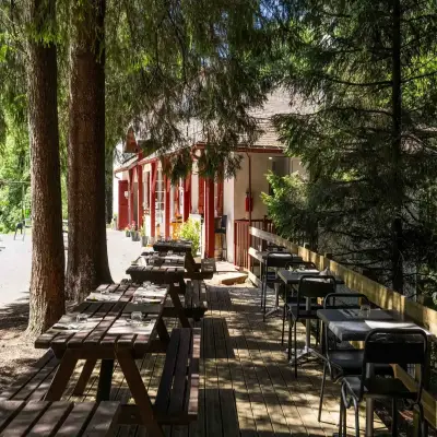 Terrasse en bois dressée pour le service